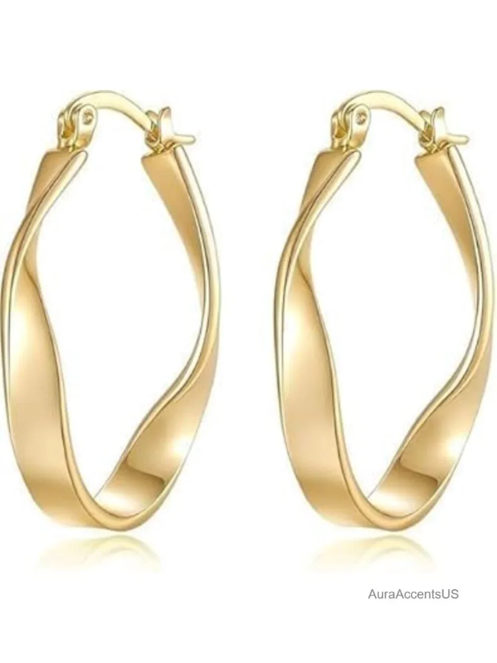 14K Gold Plated Hoop Earrings Fine Weave Women's Jewelry Gift